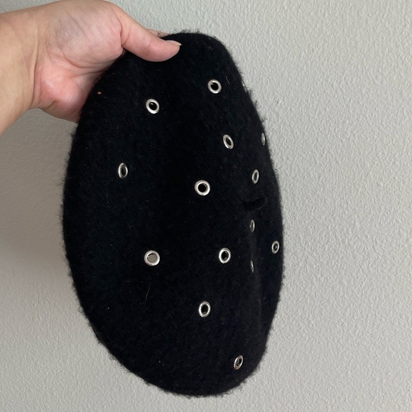 Jones New York Wool Black Beret with Silver Eyelets main image 6